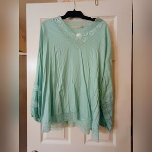 Soft Surroundings Mint Green Lace Trim Women's "Claudia" Top Size XL